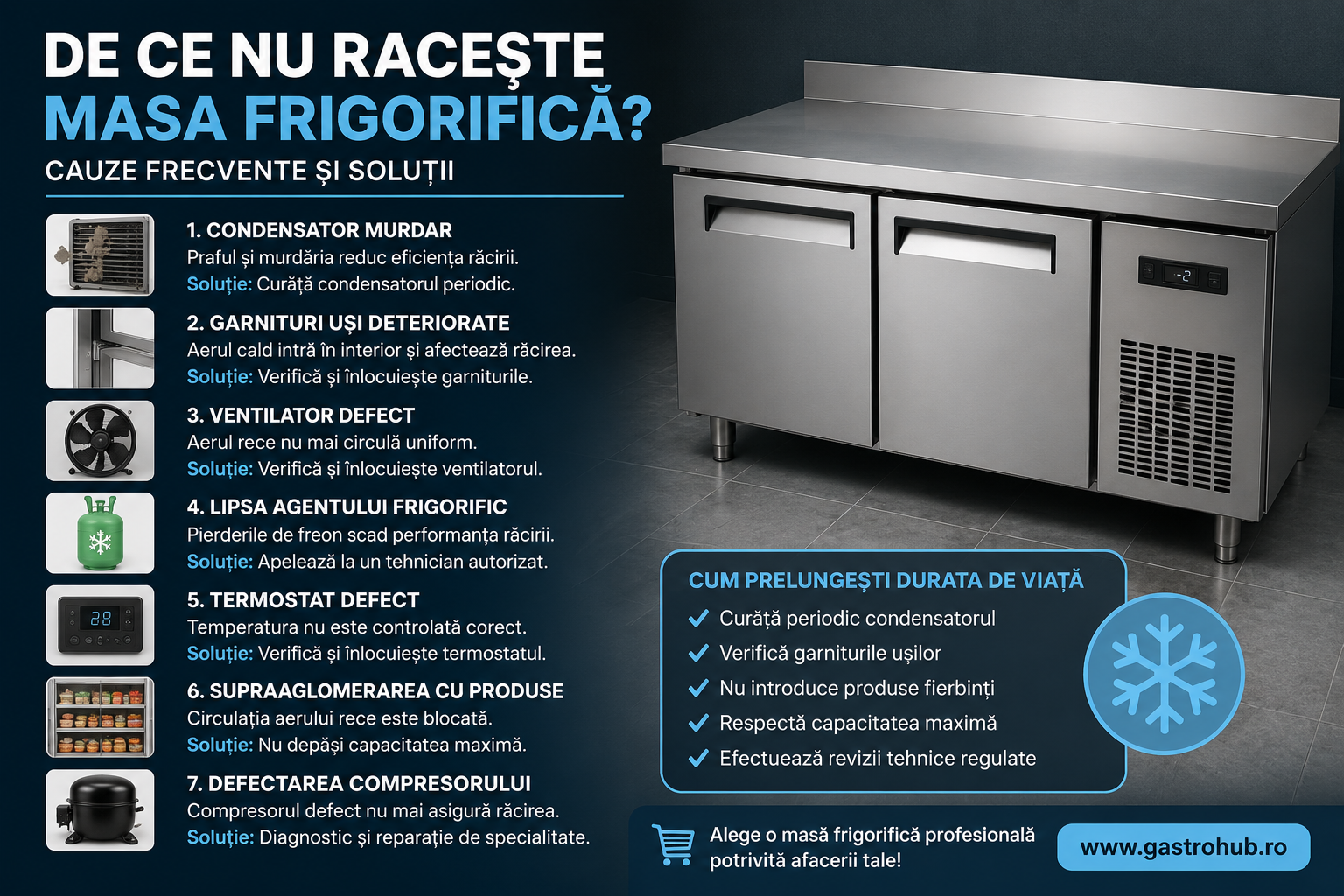 De ce nu raceste masa frigorifica? Cauze frecvente si solutii