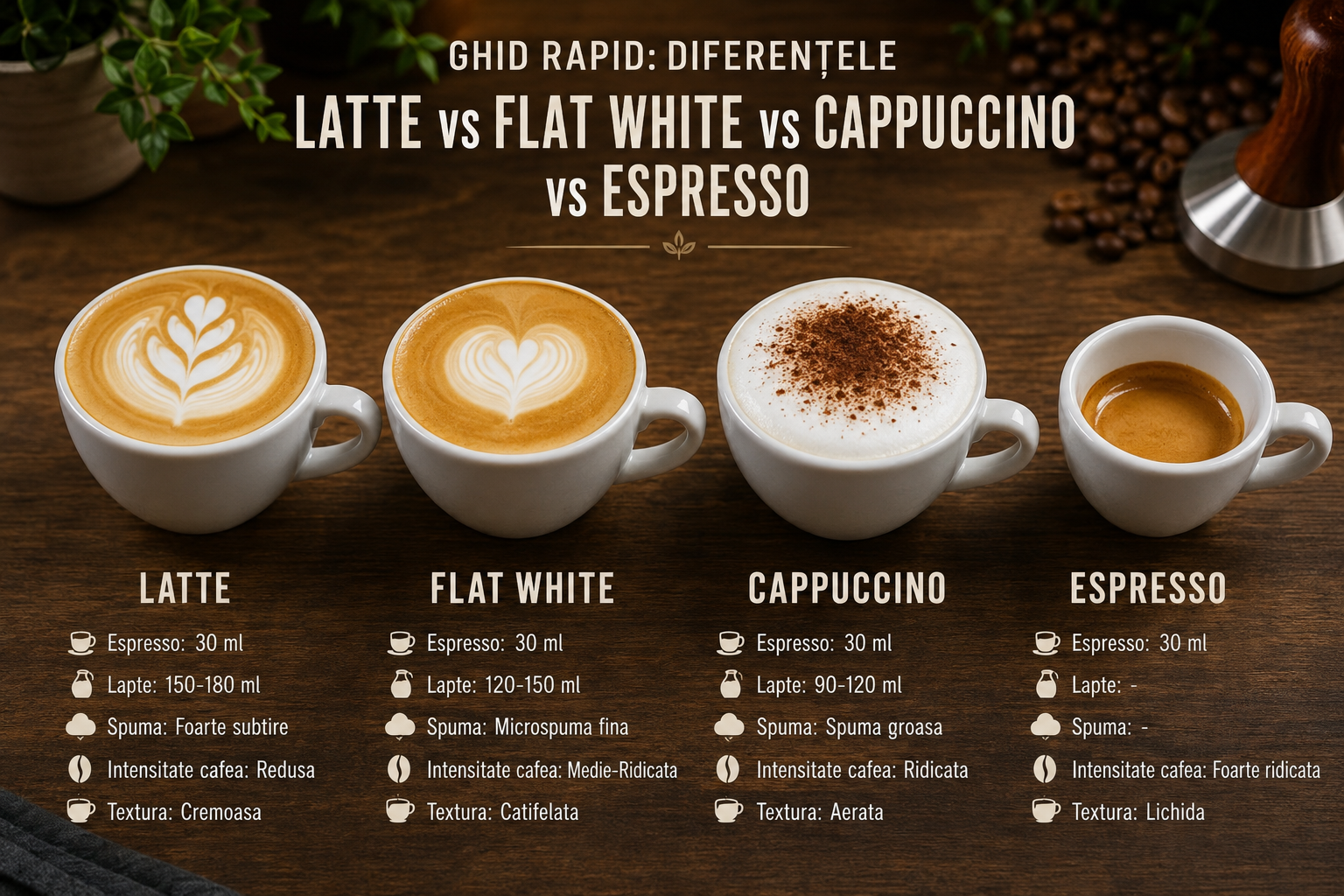 Latte vs Flat White vs Cappuccino – Ghid complet pentru alegerea cafelei perfecte