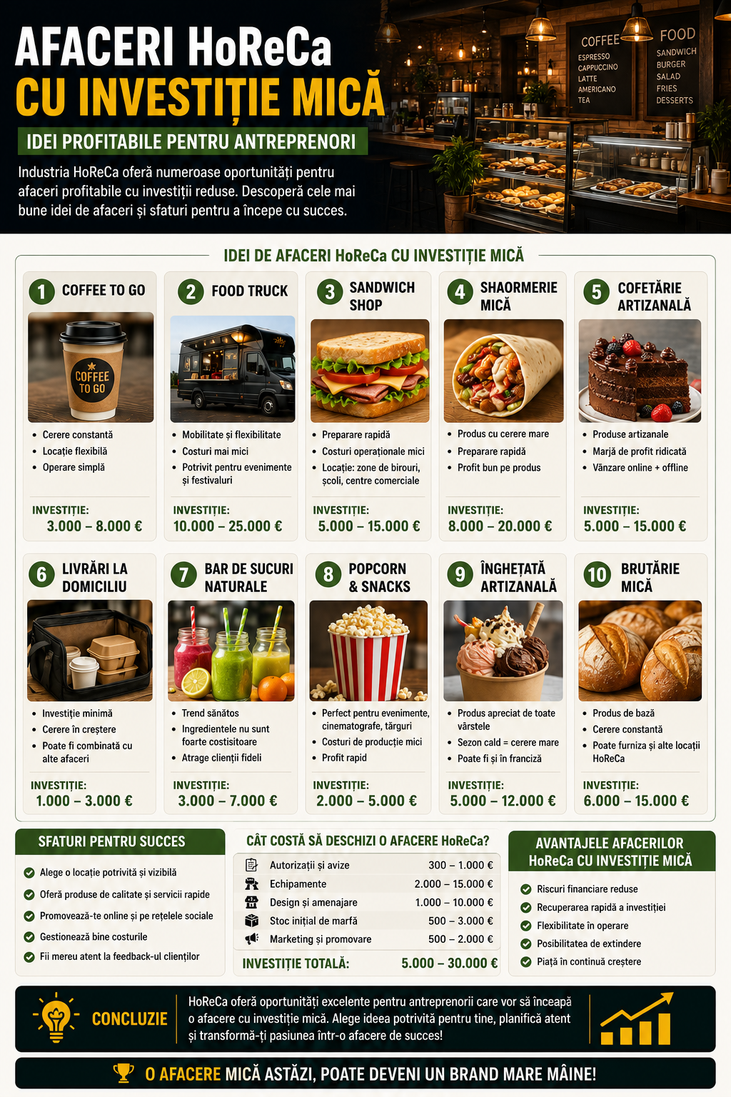 Afaceri HoReCa cu Investitie Mica. Idei Profitabile pentru 2026