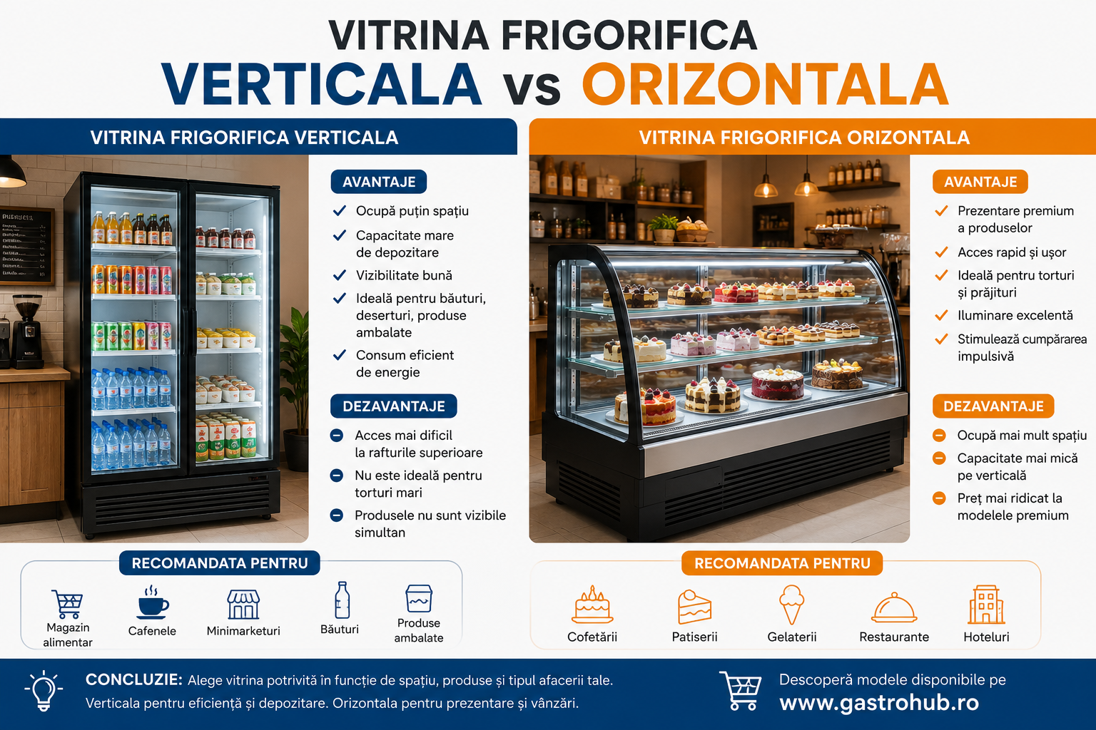 Vitrina frigorifica verticala vs orizontala – care este alegerea potrivita?