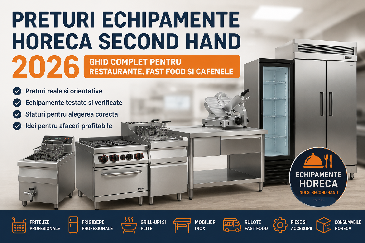 Preturi Echipamente HoReCa Second Hand 2026 - Ghid Complet pentru Restaurante, Fast Food si Cafenele