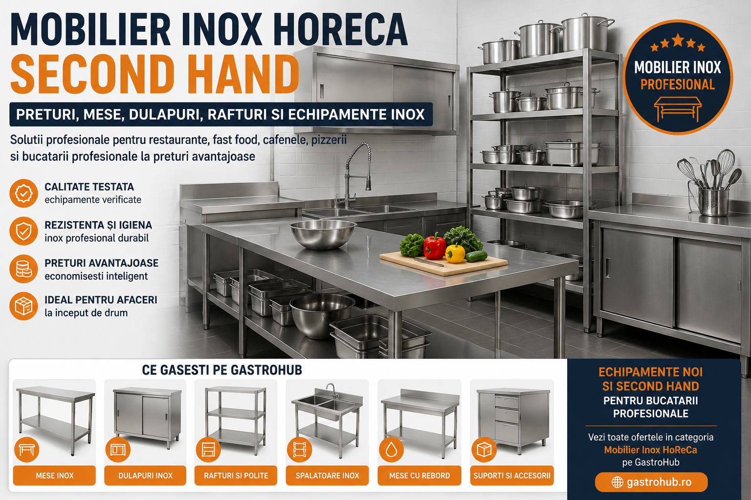 Mobilier Inox HoReCa Second Hand - Preturi, Mese, Dulapuri, Rafturi si Echipamente Inox