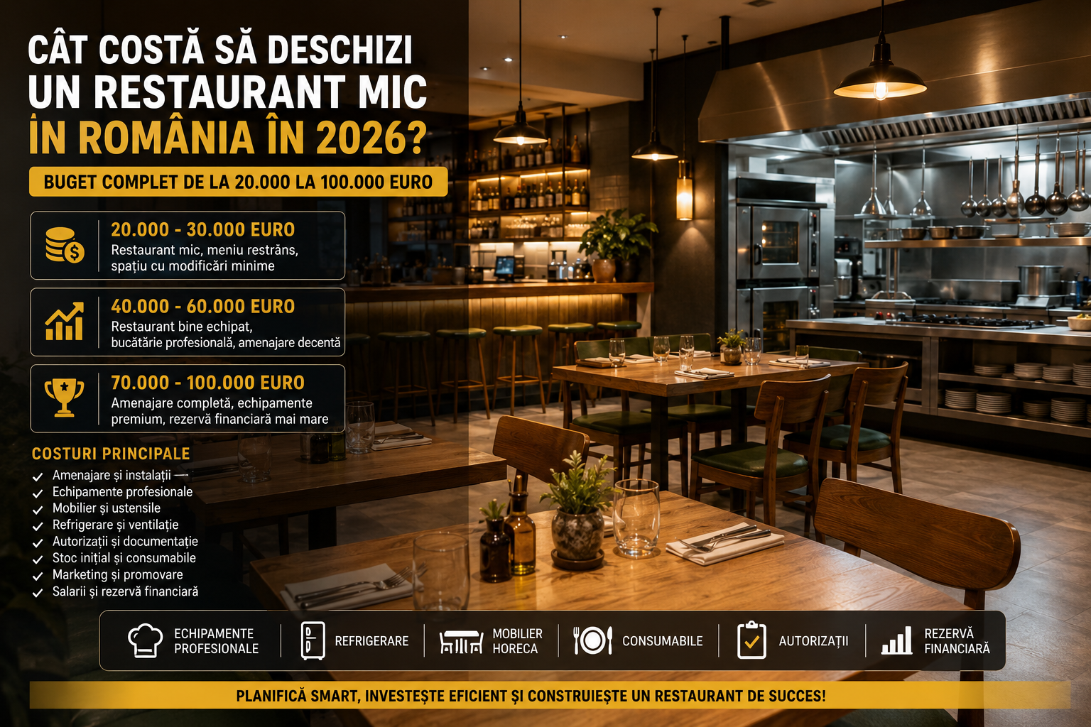 Cat costa sa deschizi un restaurant mic in Romania in 2026? Buget complet de la 20.000 la 100.000 euro