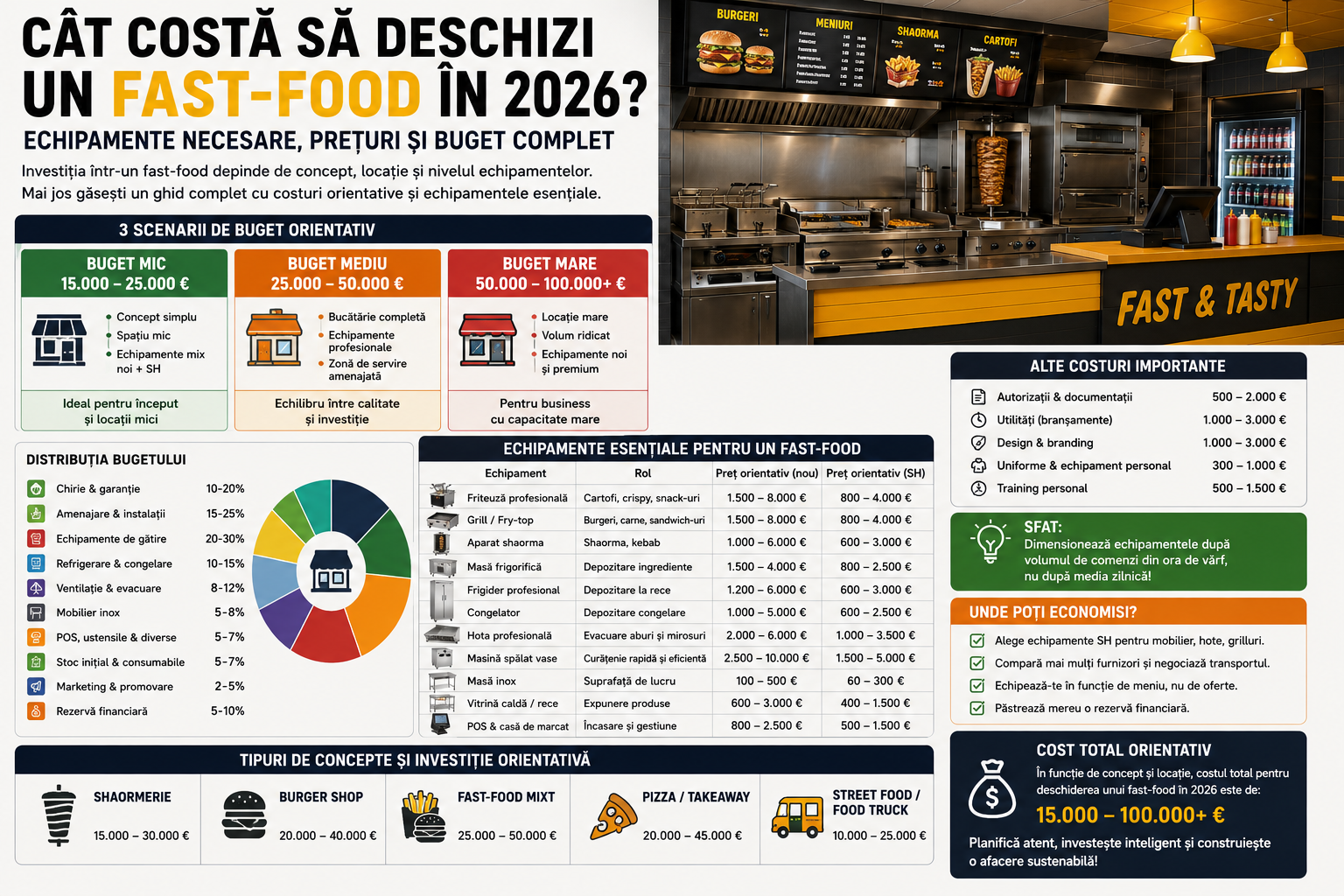 Cat costa sa deschizi un fast-food in 2026? Echipamente necesare, preturi si buget complet