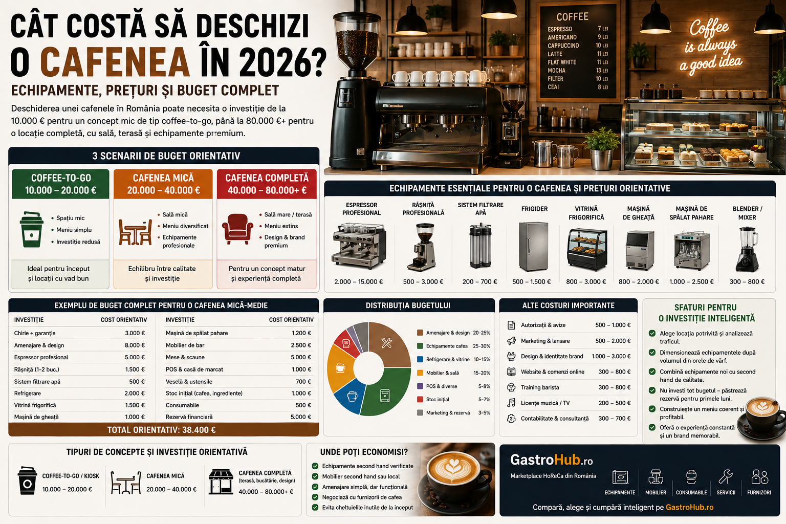 Cat costa sa deschizi o cafenea in 2026? Echipamente, preturi si buget complet