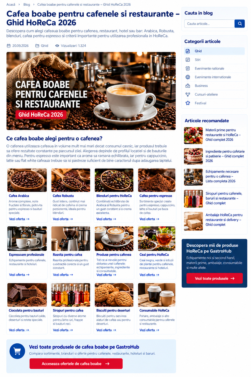 Cafea boabe pentru cafenele si restaurante – Ghid HoReCa 2026