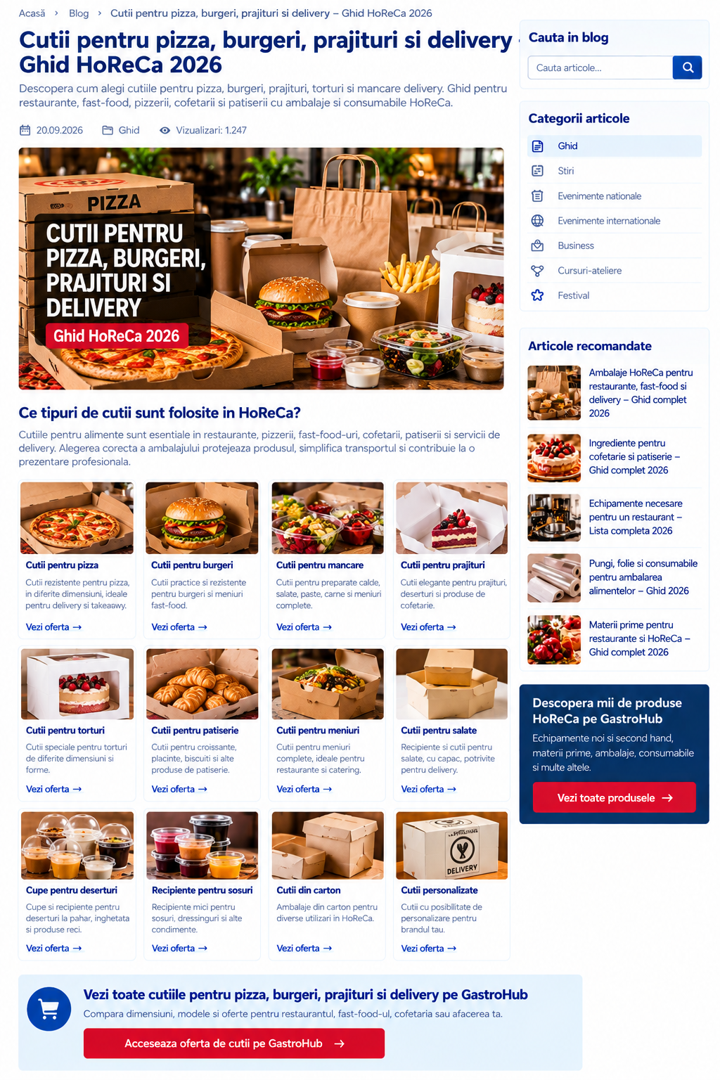 Cutii pentru pizza, burgeri, prajituri si delivery – Ghid HoReCa 2026