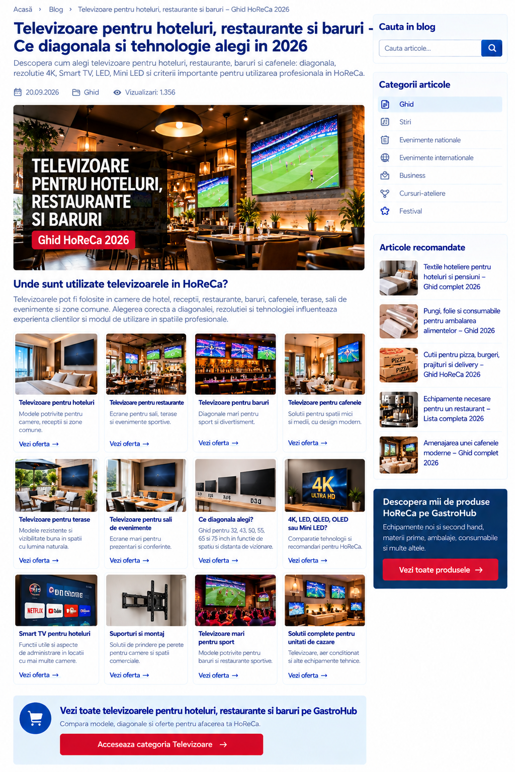 Televizoare pentru hoteluri, restaurante si baruri – Ce diagonala si tehnologie alegi in 2026