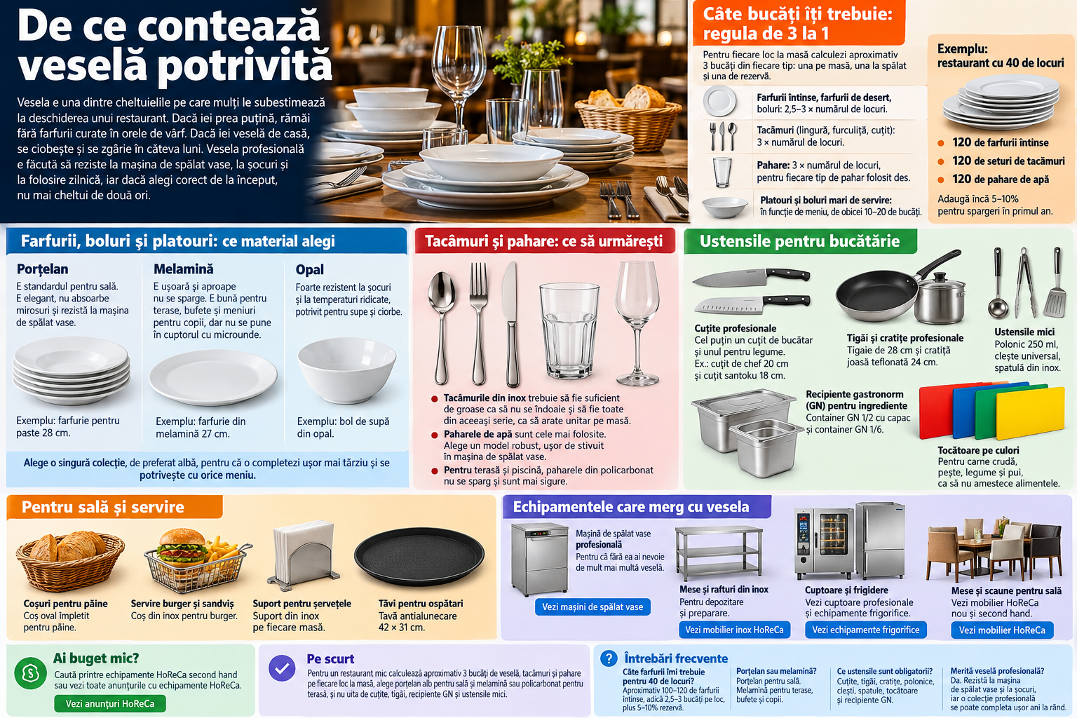Veselă și ustensile pentru un restaurant mic: lista completă de cumpărături (2026)