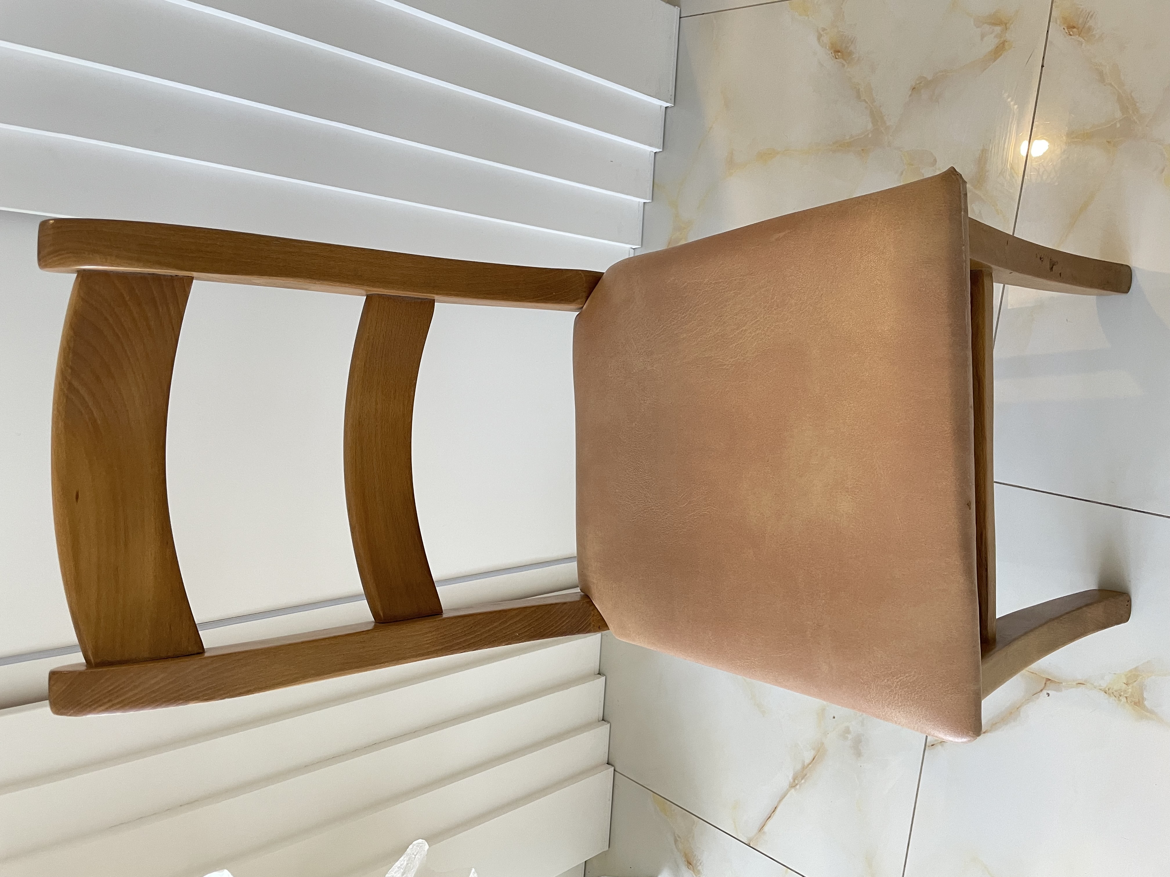 Scaune lemn masiv de fag-culoare stejar, șezut tapițat din piele - Imagine 4