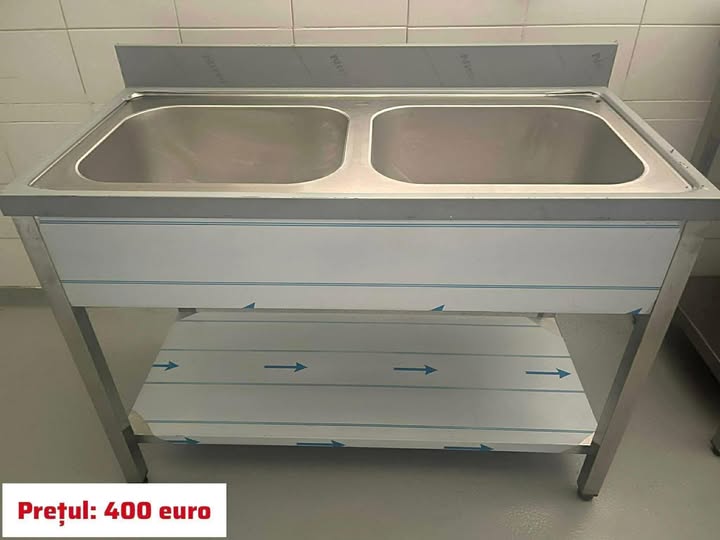 Chiuveta profesionala inox dubla cu baterie, noua, pentru bucatarie HoReCa