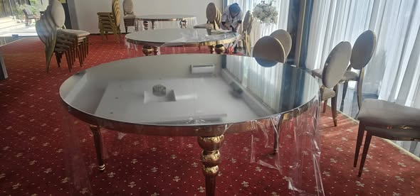 Scaune Washington catifea + mese rotunde sticla 180 cm | Evenimente HoReCa