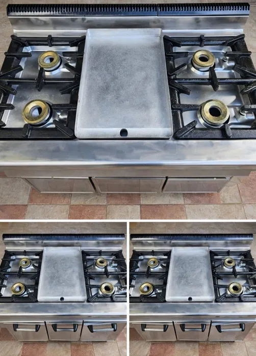 Aragaz profesional inox 4 arzatoare cu plita fry top HoReCa gaz putere mare - Imagine 3