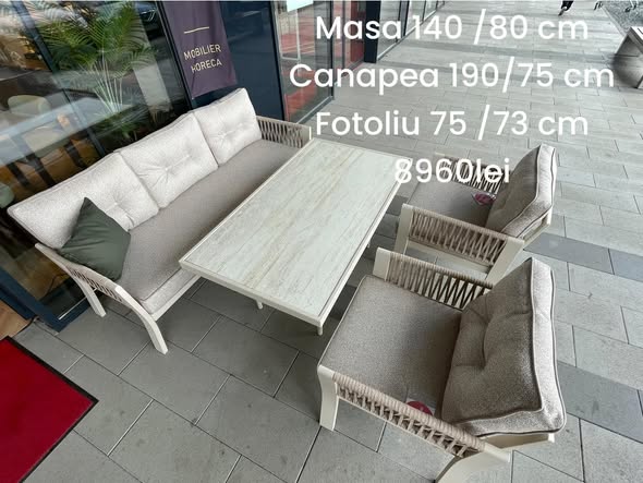 Set mobilier terasa horeca premium – canapea, fotolii si masa – design elegant