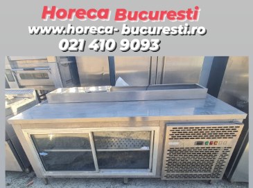 Masa Frigorifica pentru Pizza cu Vitrina Ingrediente si 2 Usi Culisante – 2000 mm