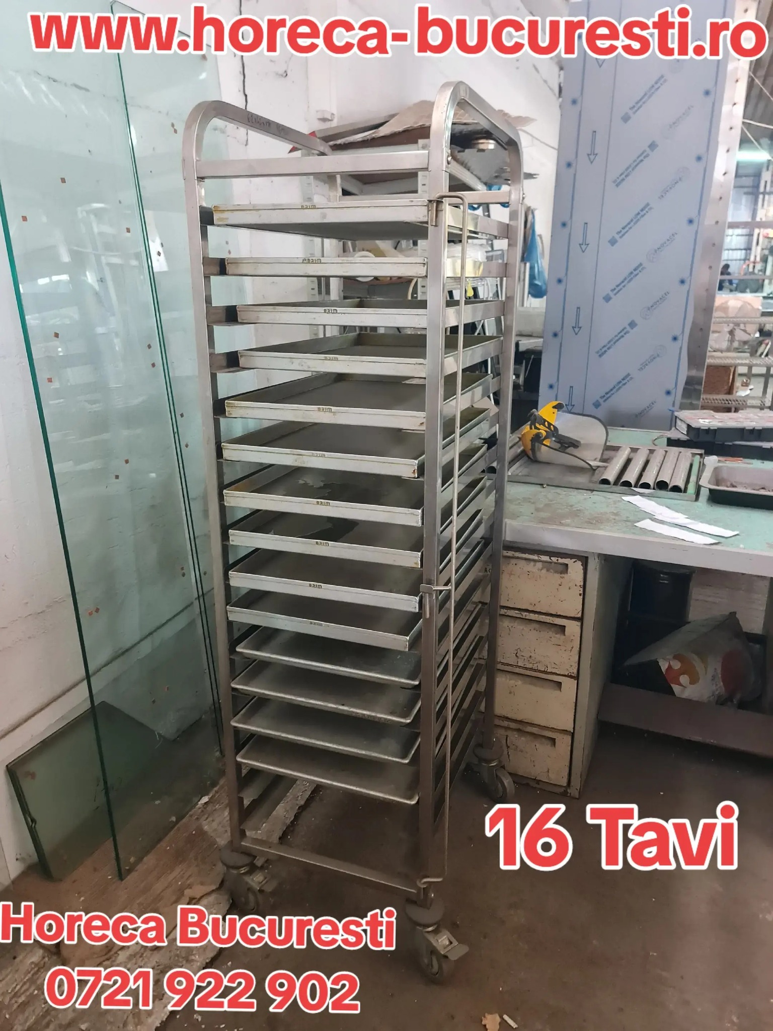 Rastel Inox Profesional pentru 16 Tavi – Ideal pentru Brutarii, Patiserii si Cofetarii