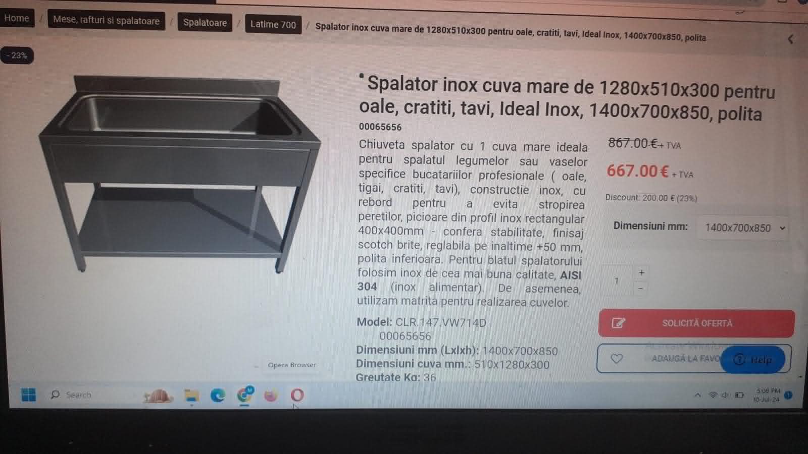 Spalator Profesional Inox cu Cuva Mare 1280x510x300 mm - Ideal Inox