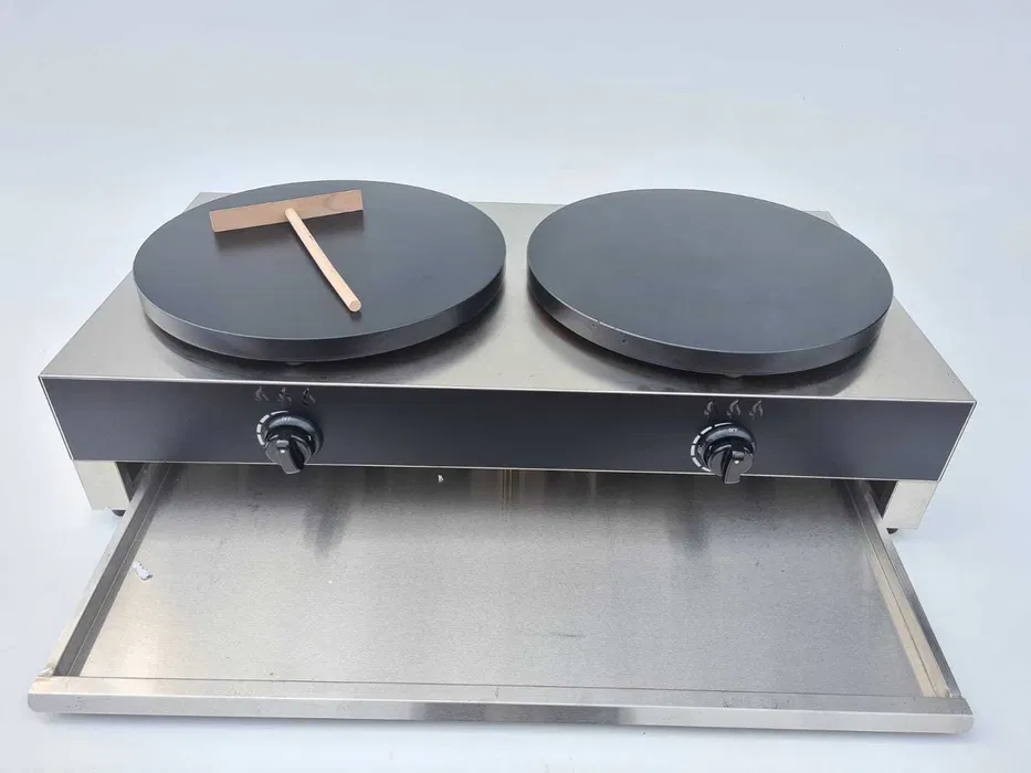 Crepiera profesionala dubla pe gaz GPL, plite din fonta 40 cm, inox