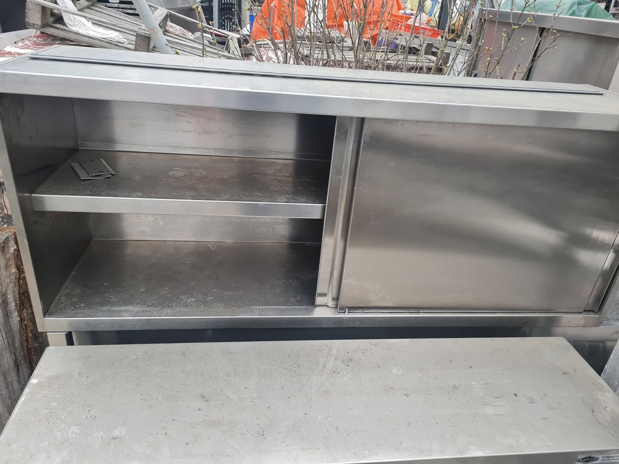 Dulap suspendat profesional inox cu usi culisante si raft interior