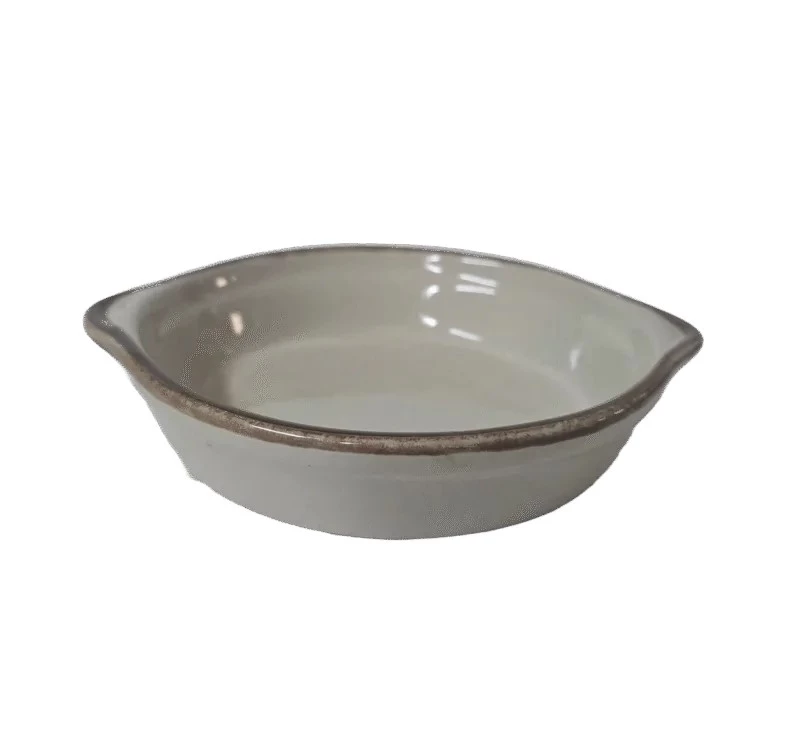 Vas termorezistent rotund cu maner pentru servire si gatire 14x12x3 cm