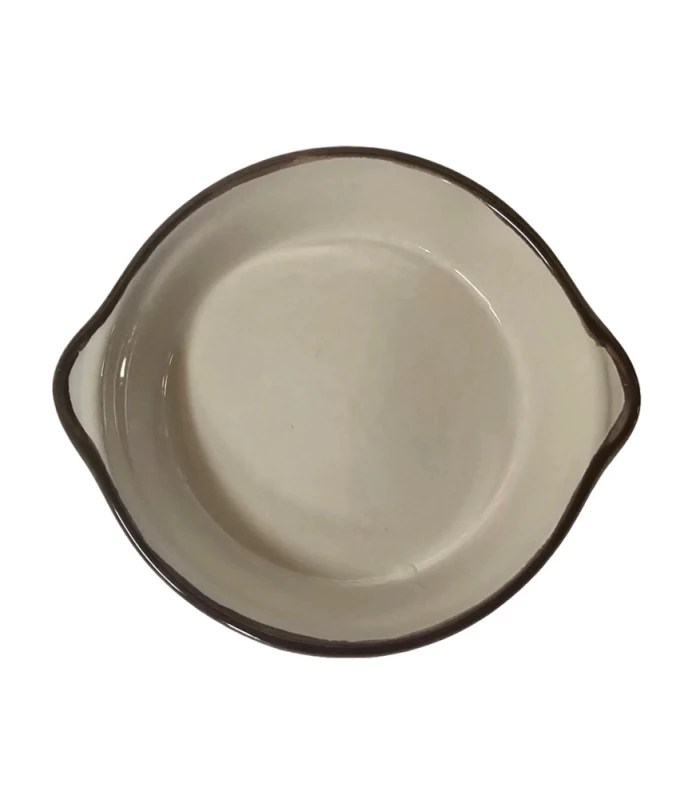 Vas termorezistent rotund cu maner pentru gatire si servire, 18 x 16 x 3.5 cm, Bej