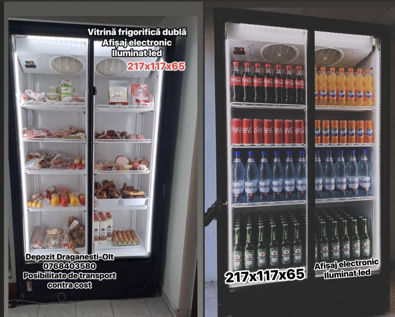 Vitrina Frigorifica Dubla Profesionala 217x117x65 cm SH | Frigider Comercial Bauturi si Lactate | LED | Garantie
