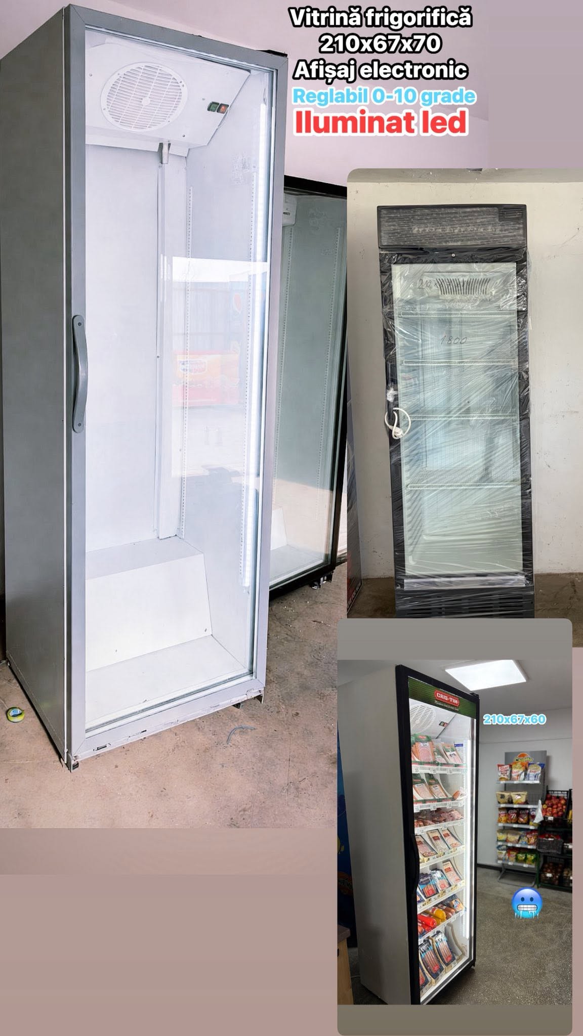 Vitrina Frigorifica Profesionala 210x67x70 cm SH | Frigider Comercial Vertical | Afisaj Electronic | LED | Garantie