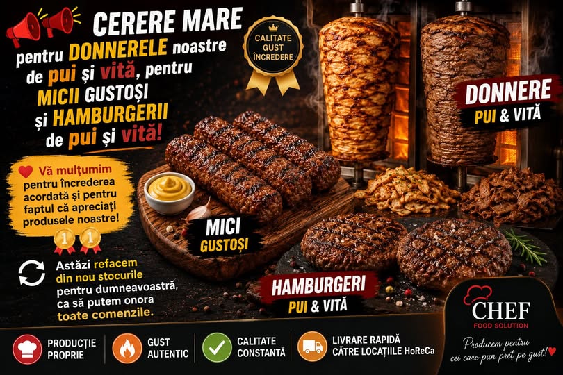 Donnere din Pui si Vita, Hamburgeri si Mici | Produse Profesionale pentru HoReCa