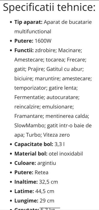 Robot de bucatarie multifunctional Cecotec cu touchscreen, 2 vase si accesorii