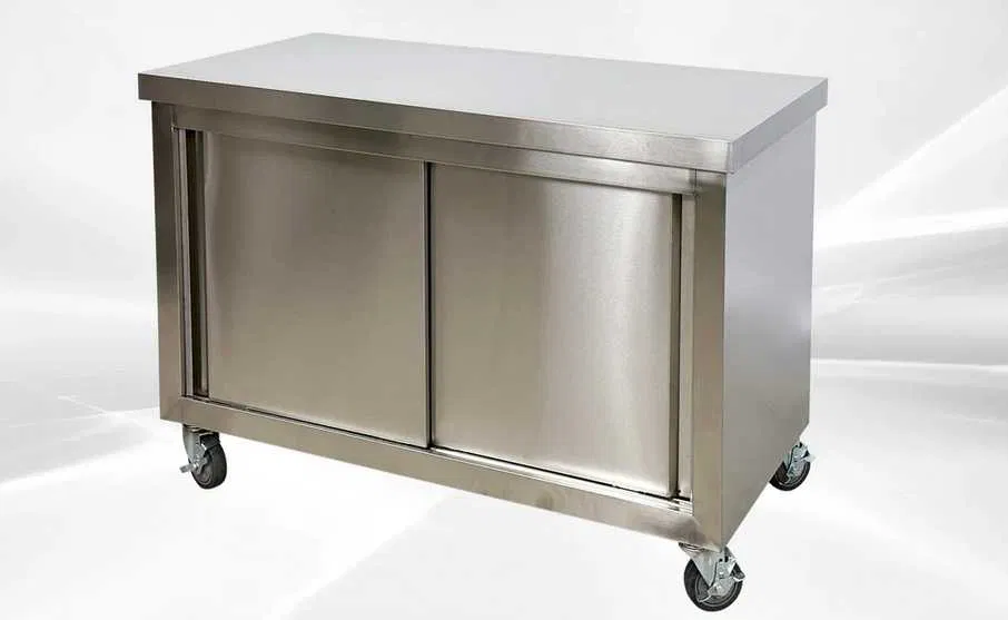 Masa Dulap Inox Profesional cu Usi Glisante si Polita – HoReCa - Imagine 3