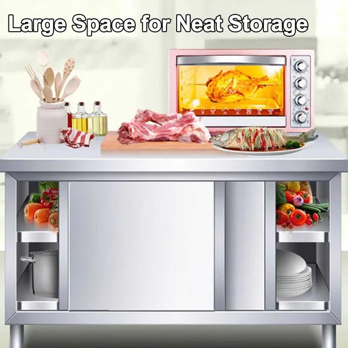 Masa inox dulap profesional HoReCa 120x70 cm – usi glisante - Imagine 4