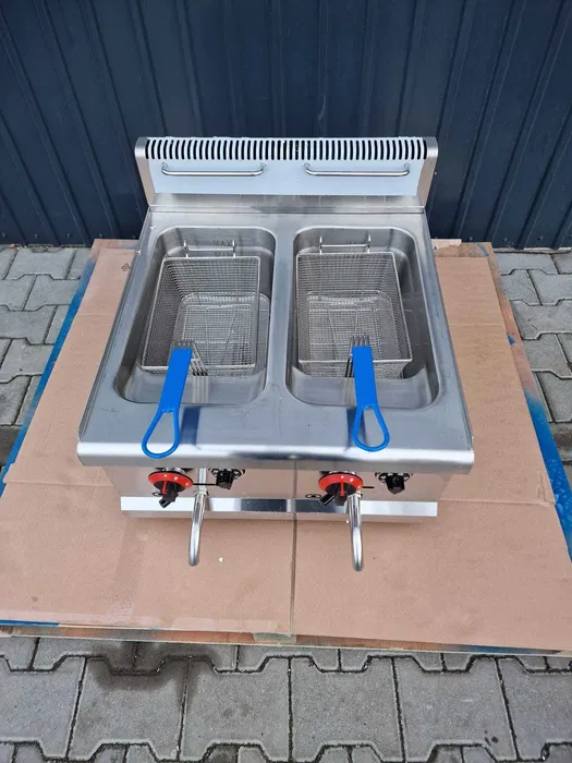 Friteuza profesionala dubla pe gaz 2x15L – 30L, inox, termostat – HoReCa
