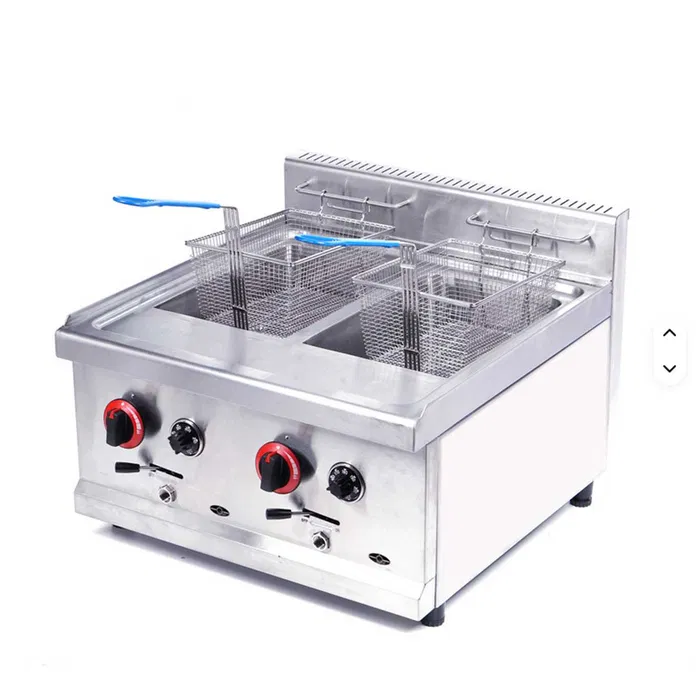 Friteuza profesionala dubla pe gaz 2x15L – inox, termostat, robinet – HoReCa