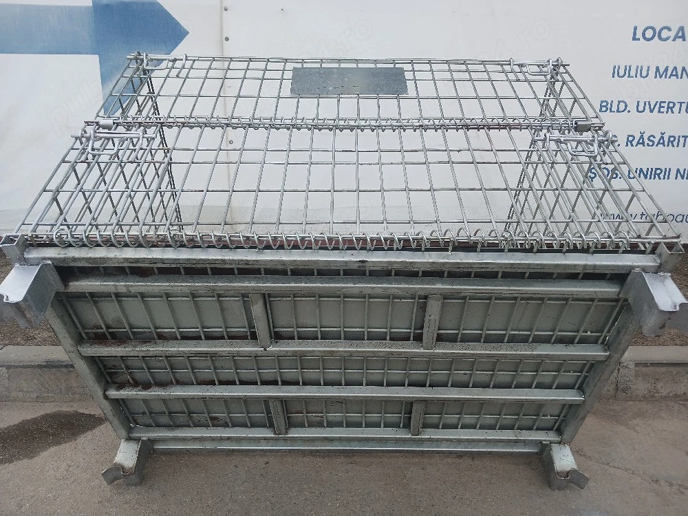 Box paleti metalici zincati pliabili 120x80x90 cm – depozitare HoReCa / industriala - Imagine 2