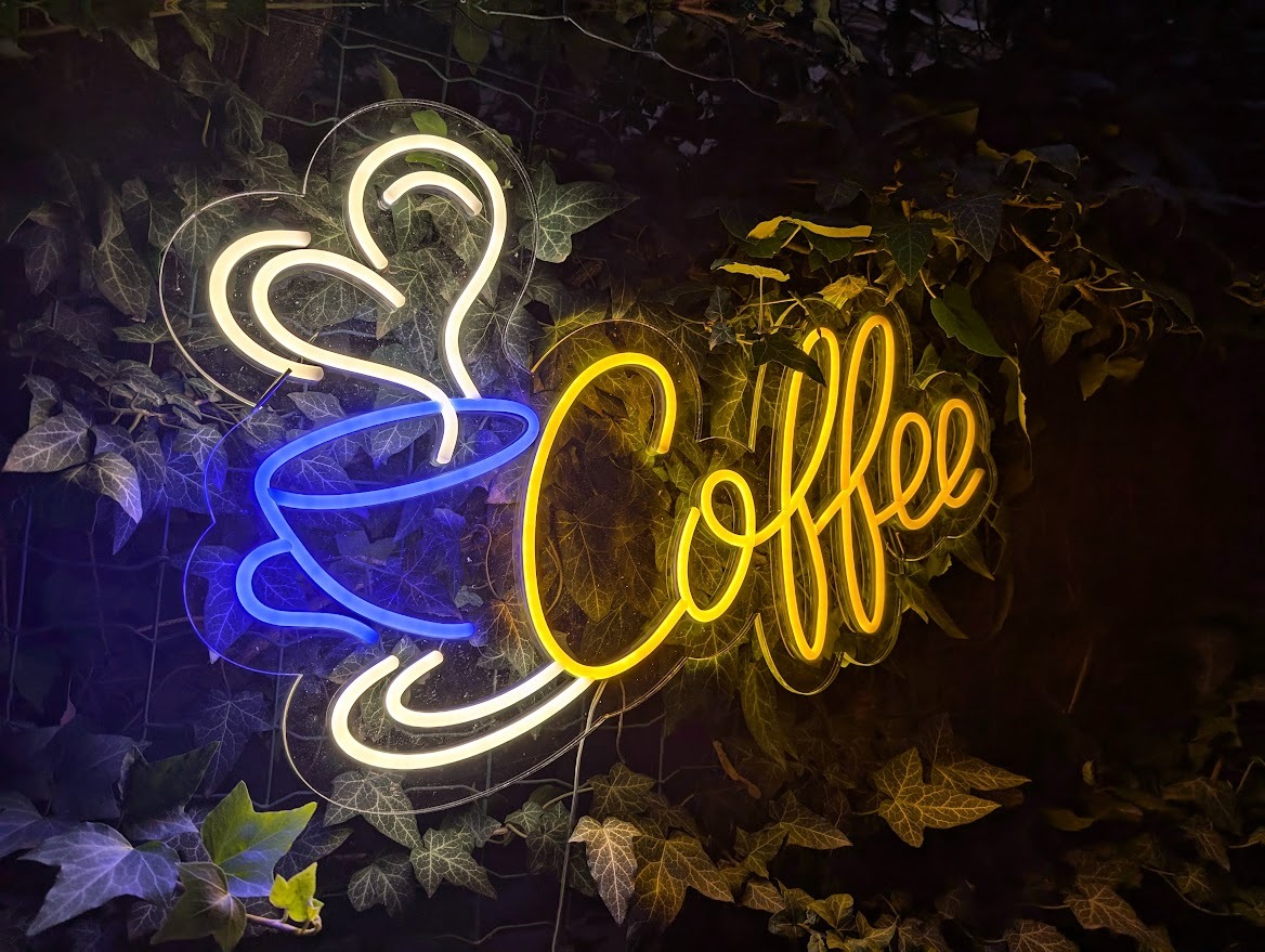 Reclama luminoasa LED Neon Coffee cu Ceasca – Decor Cafenea, Coffee Shop, Bar