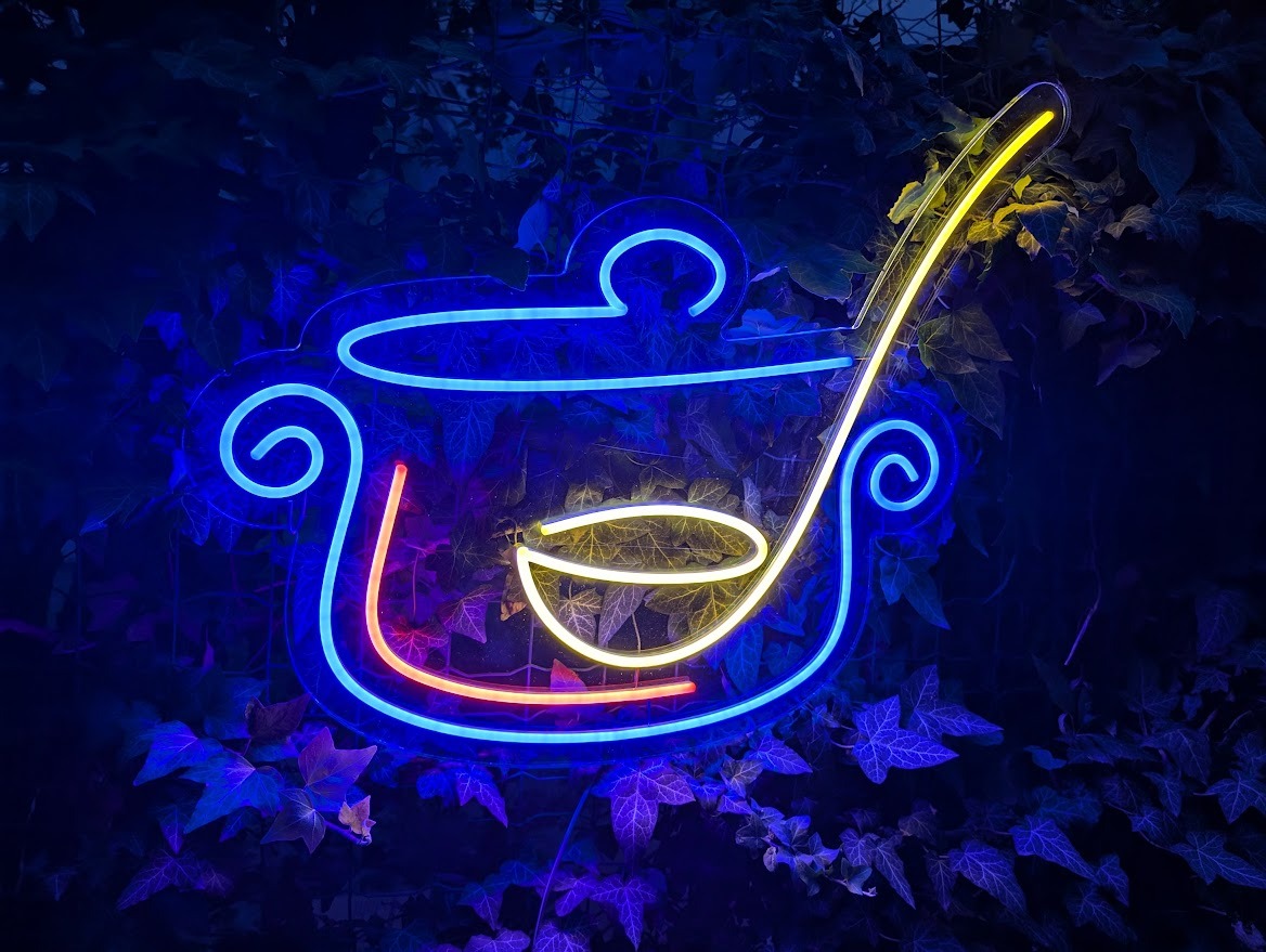 Reclama luminoasa LED Neon Oala cu Polonic – Restaurant, Bistro, Bucatarie HoReCa