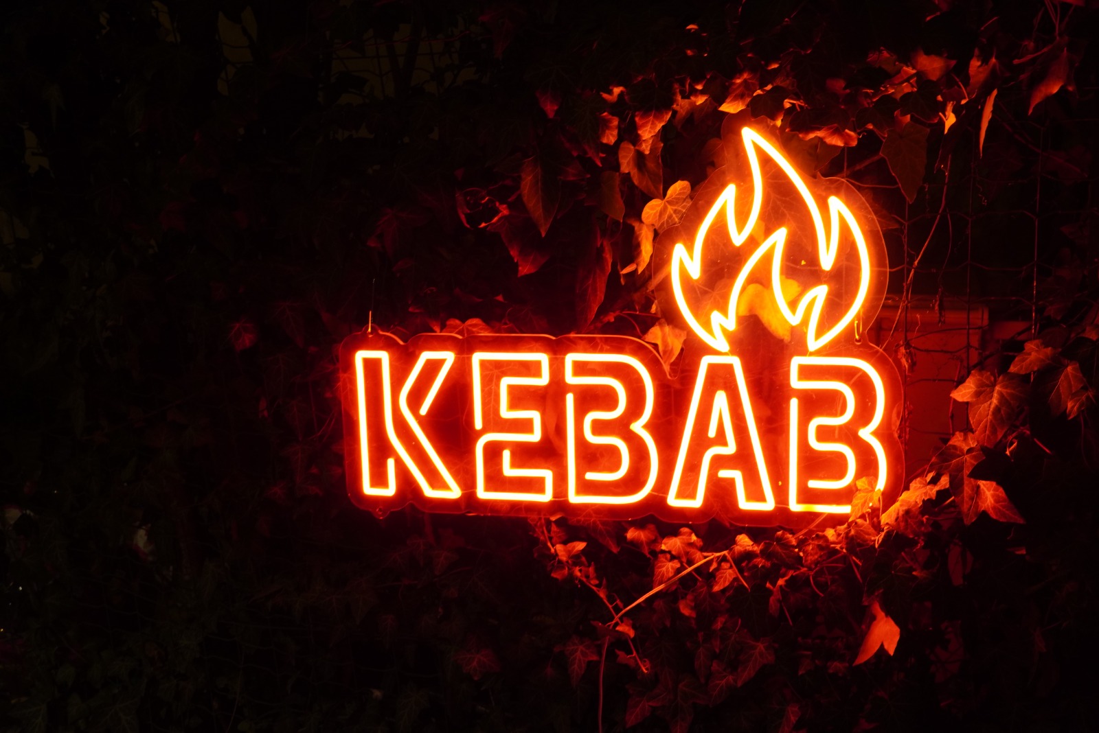 Reclama luminoasa LED Neon KEBAB cu Flacara – Shaormerie, Fast Food, Restaurant