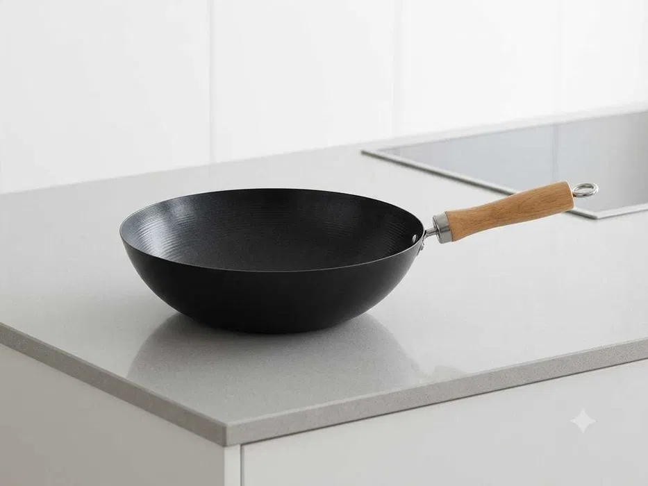 Tigaie Wok profesionala 28 cm din otel carbon – pentru restaurant, fast food si gatit asiatic - Imagine 3