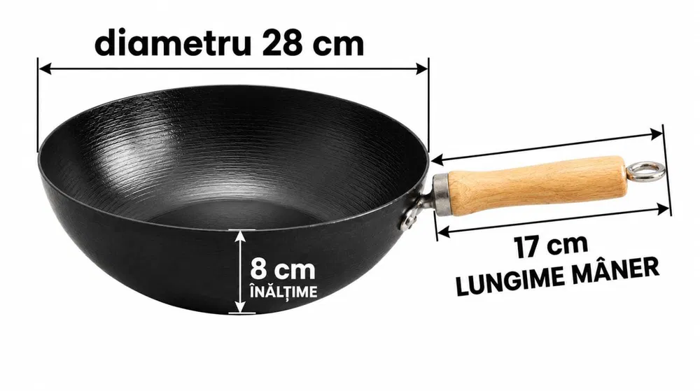 Tigaie Wok profesionala 28 cm din otel carbon – pentru restaurant, fast food si gatit asiatic - Imagine 5