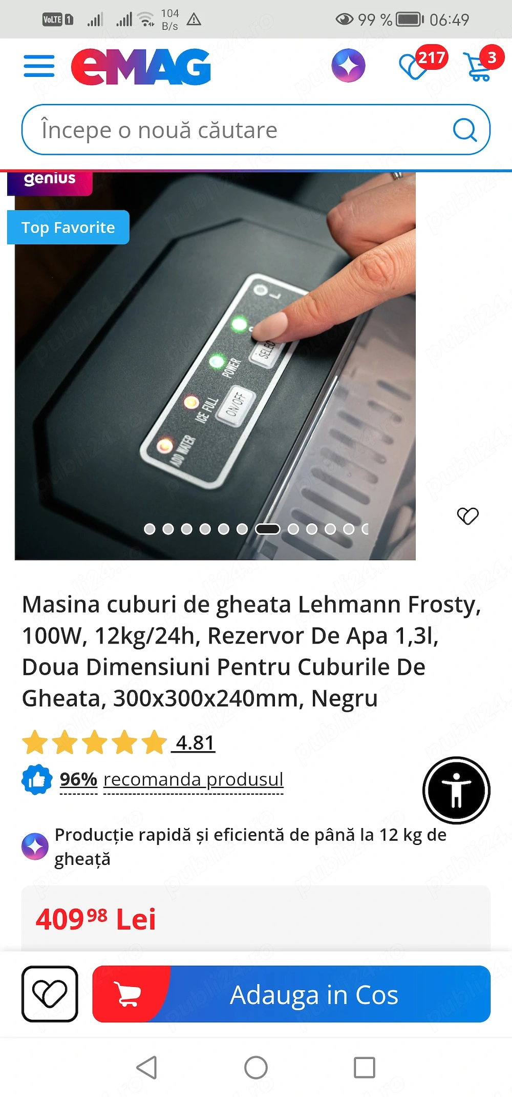 Masina de facut cuburi de gheata 12 kg/24h, 65 W, compatibila cu invertor, noua - Imagine 4