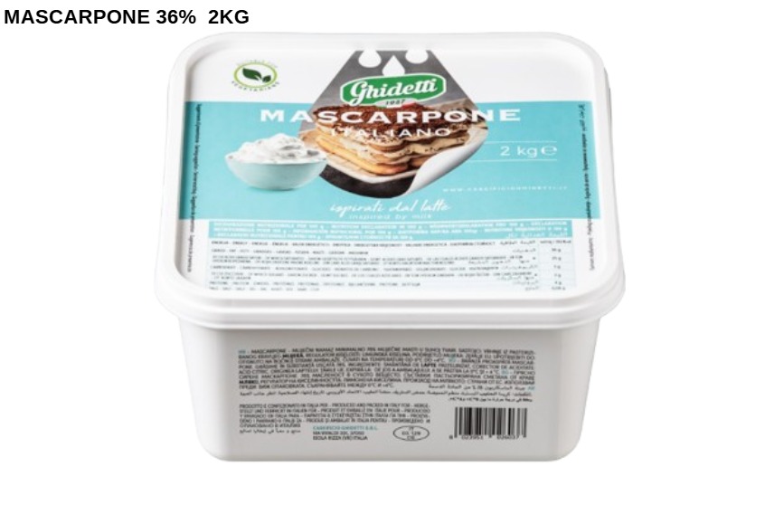 Mascarpone Ghidetti 36% 2 KG - Mascarpone Profesional pentru Tiramisu, Cofetarie si HoReCa