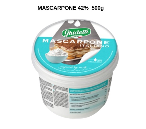 Mascarpone Ghidetti 42% 500g - Crema Mascarpone Italiana pentru Tiramisu si Cofetarie