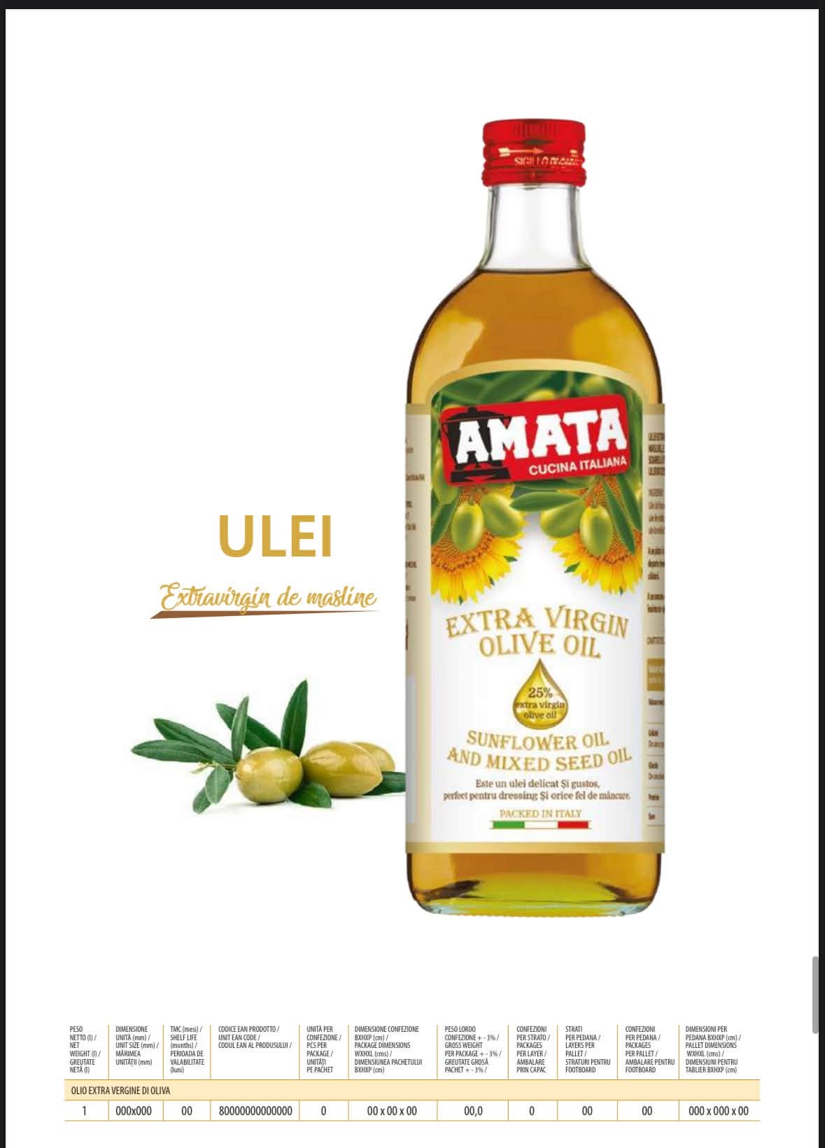 Ulei AMATA 1L cu Ulei de Masline Extra Virgin 25% - Profesional HoReCa
