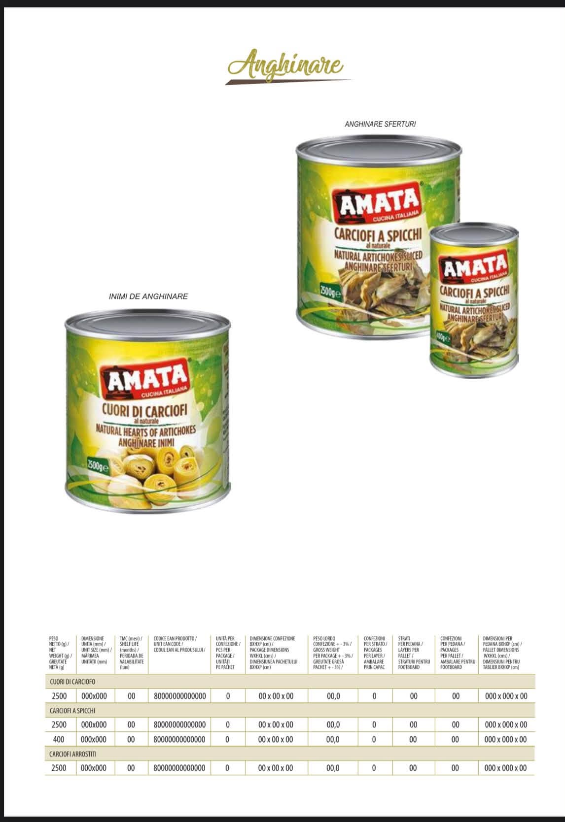 Anghinare AMATA Conserva 400g si 2.5kg - Inimi si Sferturi Anghinare HoReCa