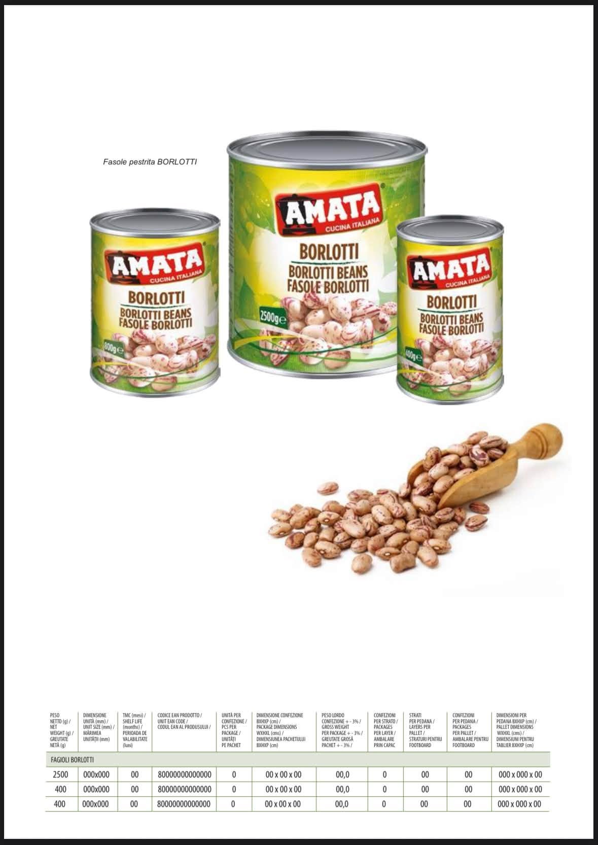Fasole Borlotti AMATA la Conserva 400g si 2.5kg - Profesional HoReCa