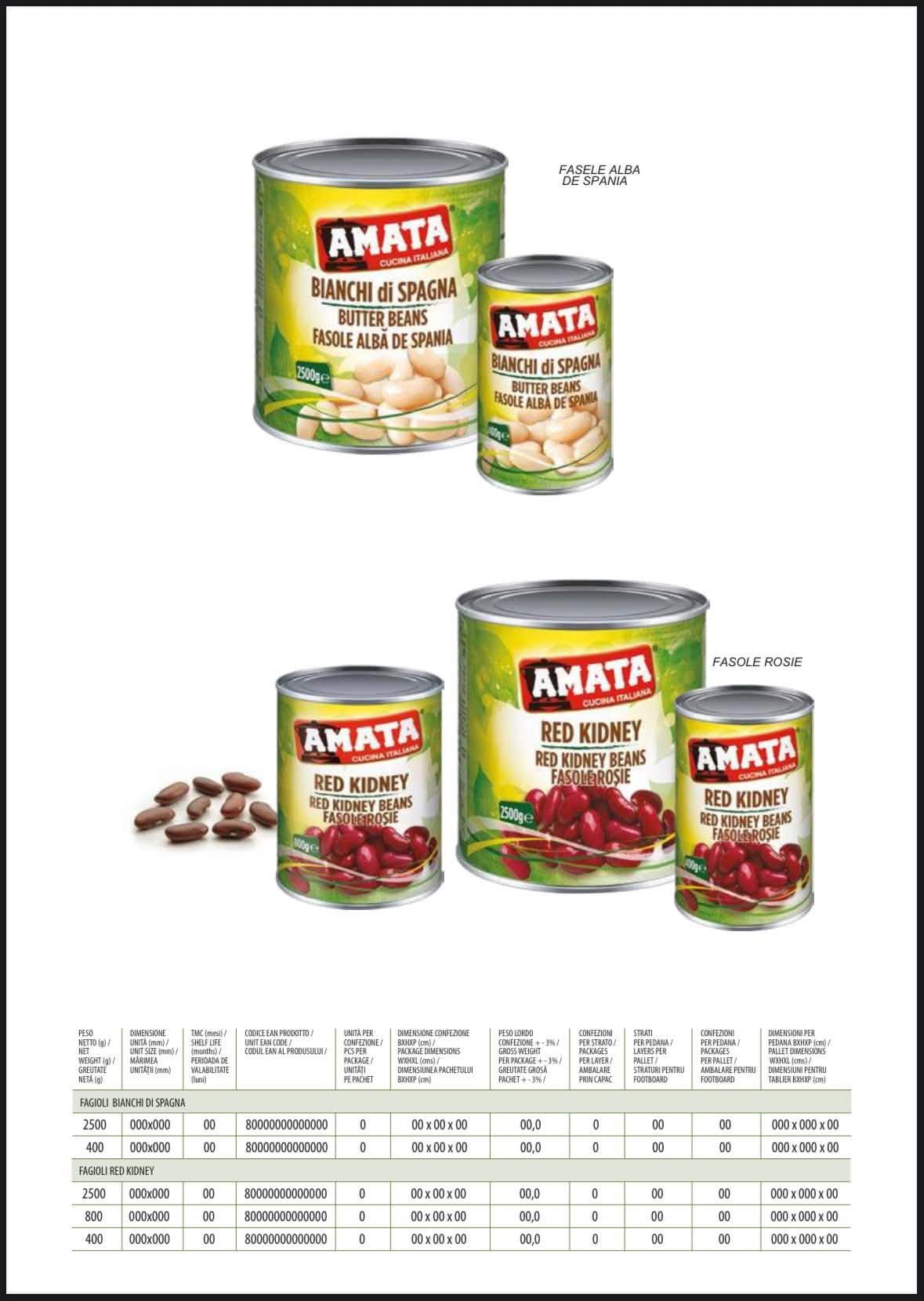 Fasole Alba de Spania si Fasole Rosie Red Kidney AMATA - Conserve HoReCa