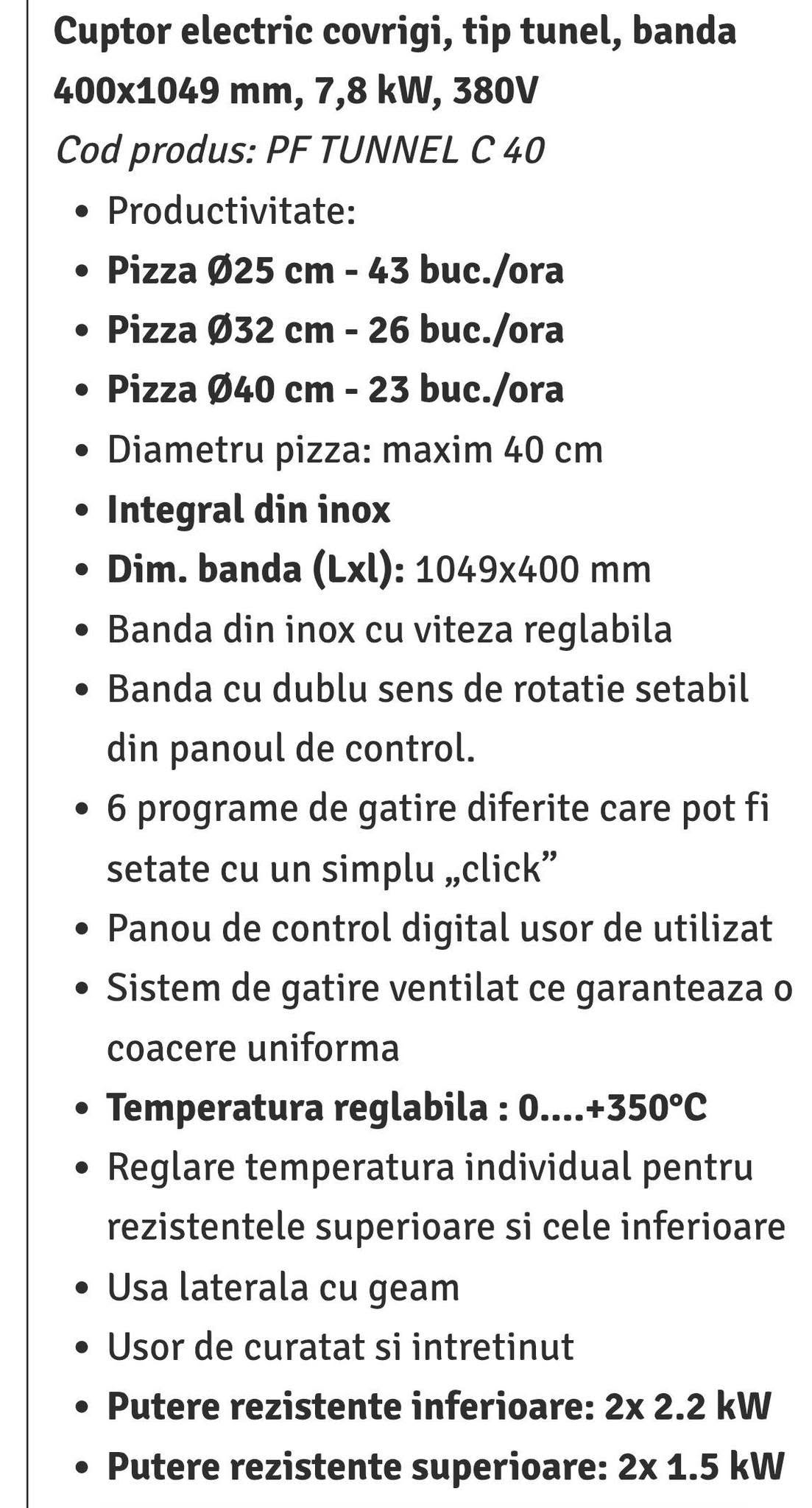 Cuptor Pizza Profesional Trifazic cu Banda Prismafood C40 – 380V, 7.8 kW, Digital, cu Suport - Imagine 3
