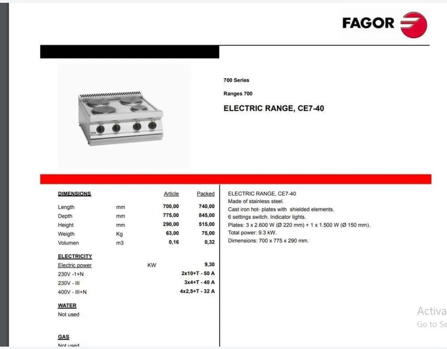 Masina de gatit electrica profesionala Fagor cu 4 plite – 9.3 kW – Aragaz electric HoReCa - Imagine 3
