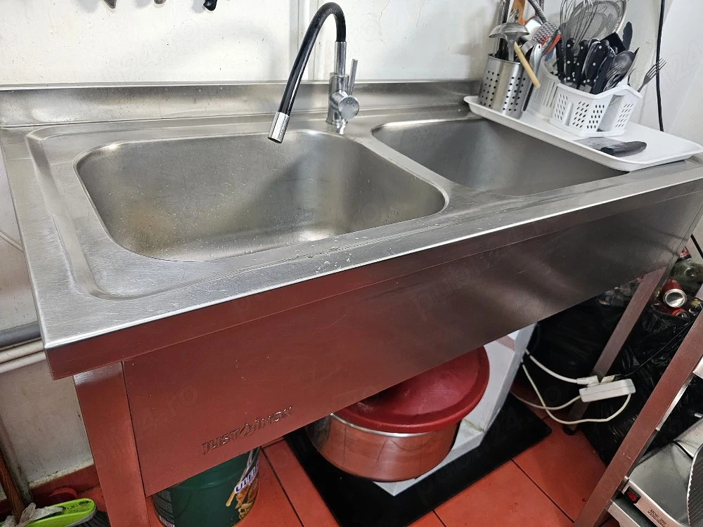 Chiuveta profesionala inox Just Inox cu 2 cuve, baterie si picurator – Horeca