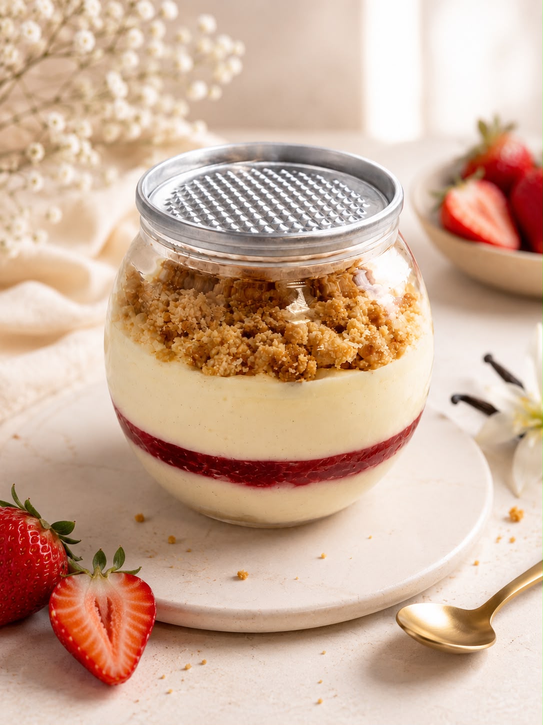 Desert Vanilie si Capsuni la Borcan 140g pentru Cafenele si HoReCa